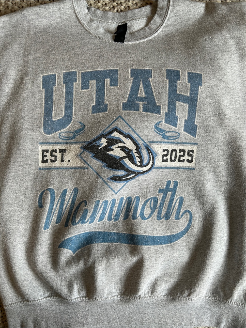 Gildan Gray sweatshirt with blue Utah Mammoth graphic